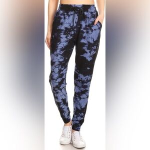 NWT Leggings Depot Tie Dye Buttery Soft Joggers in Blue/Black Size M